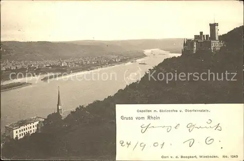 Kapellen Stolzenfels Panorama mit Schloss Rheinblick Oberlahnstein Kat. Koblenz