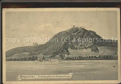 Koenigswinter Burgruine Drachenfels mit Schloss Drachenburg Rhein Dampfer Kat. Koenigswinter