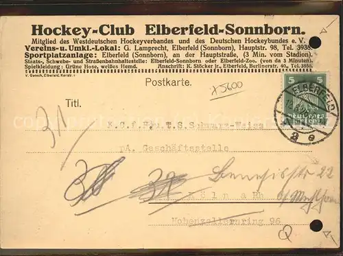 Sonnborn Elberfeld Hockey Club Kat. Wuppertal
