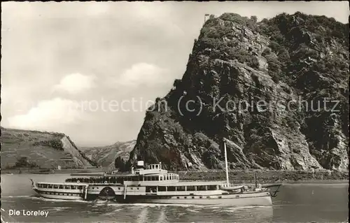 Loreley Lorelei Rheinschiff am Loreleyfelsen Kat. Sankt Goarshausen