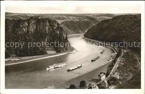 St Goarshausen Felsental der Loreley Rheinschiffe Kat. Sankt Goarshausen