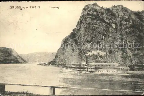 St Goarshausen Rheindampfer am Loreleyfelsen Kat. Sankt Goarshausen