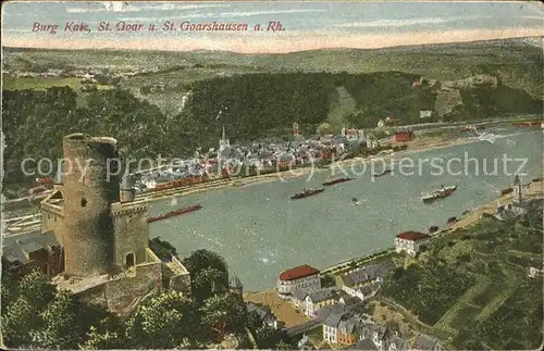 St Goarshausen mit Blick auf Burg Katz und St Goar Kat. Sankt Goarshausen