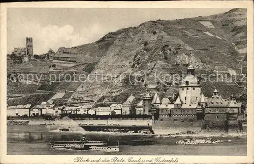 Caub mit Blick auf die Pfalz und Gutenfels Kat. Kaub