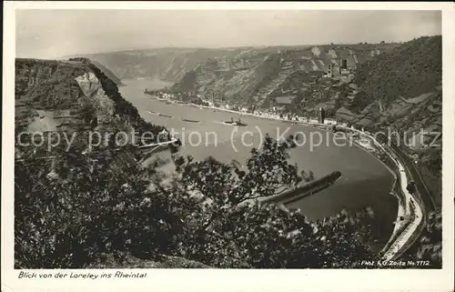 St Goarshausen Blick von der Loreley ins Rheintal Kat. Sankt Goarshausen