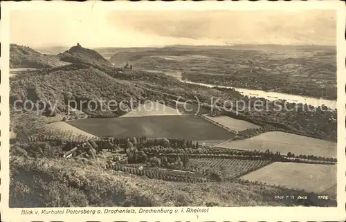 Koenigswinter Blick auf Drachenfels Drachenburg und ins Rheintal Kat. Koenigswinter