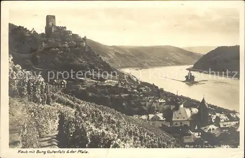 Kaub mit Burg Gutenfels und der Pfalz Kat. Kaub