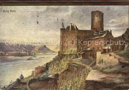 St Goarshausen Burg Katz mit St Goar und Ruine Rheinfels Kat. Sankt Goarshausen