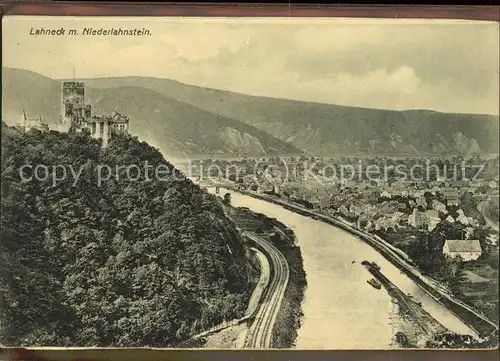 Niederlahnstein Panorama mit Burg Lahneck Kat. Lahnstein