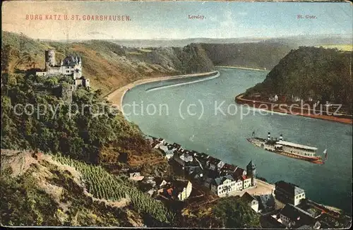 St Goarshausen Burg Katz mit Loreley und St Goar Kat. Sankt Goarshausen