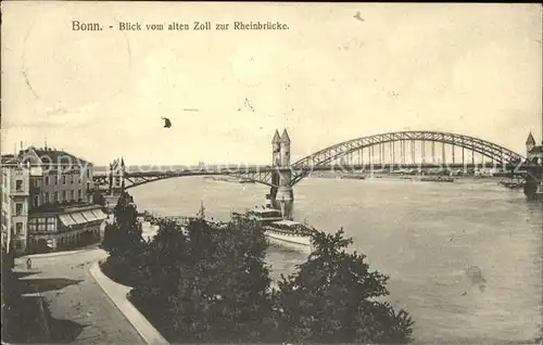 Bonn Rhein Blick vom alten Zoll zur Rheinbruecke / Bonn /Bonn Stadtkreis