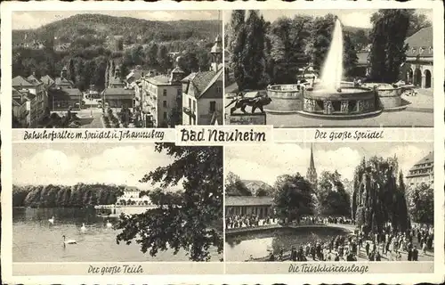 Bad Nauheim Bahnhofsalle mit Sprudel und Johannisberg Grosser Sprudel Grosser Teich Trinkkuranlage Kat. Bad Nauheim