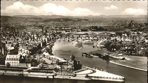 Koblenz Rhein Blick von Ehrenbreitstein auf das Deutsche Eck Kat. Koblenz