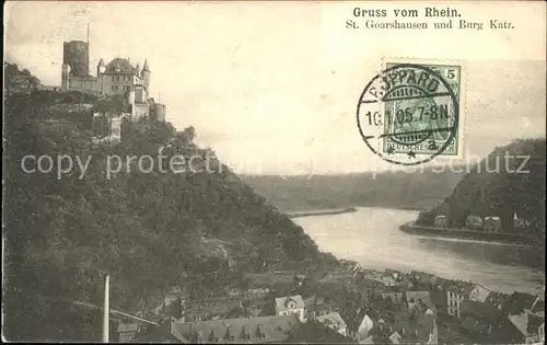 St Goarshausen Rheinpanorama mit Burg Katz Kat. Sankt Goarshausen