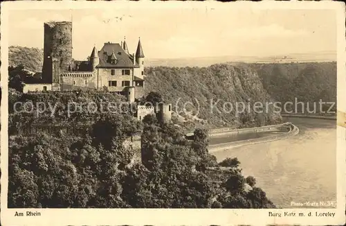 St Goarshausen mit Burg Katz und Loreley Kat. Sankt Goarshausen