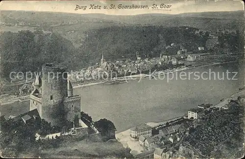 St Goarshausen Panorama mit Burg Katz und St Goar Kat. Sankt Goarshausen