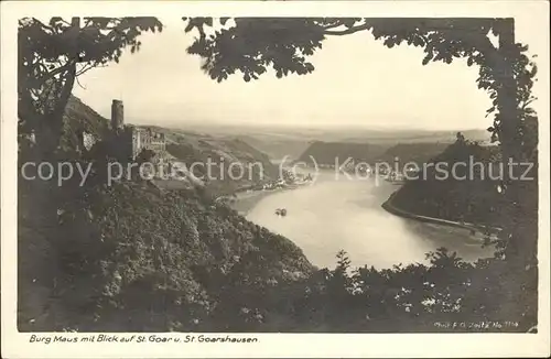 Wellmich Burg Maus mit Blick auf St Goar und St Goarshausen Kat. Sankt Goarshausen