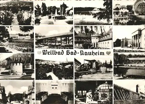 Bad Nauheim Sprudel Sprudelhof Gr Teich mit Teichhaus Musikpavillon Trinkkuranlage Badehaus Saline Ludwigsbrunnen Badezelle Kat. Bad Nauheim