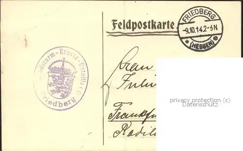 Friedberg Hessen Feldpostkarte Kat. Friedberg (Hessen)