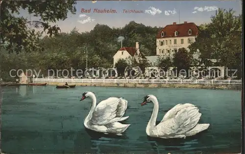 Bad Nauheim Gr Teich Schwaene mit Teichhaus Feldpost Kat. Bad Nauheim