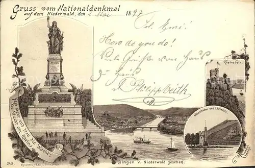 Niederwalddenkmal Natioanaldenkmal Bingen Maeuseturm Burg Rheinstein Kat. Ruedesheim am Rhein