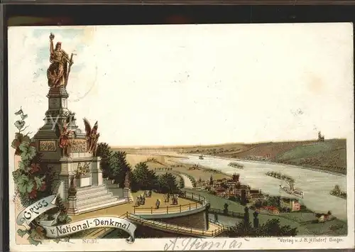 Ruedesheim Rhein Nationaldenkmala.d.Niederwald mit Blick auf Ruedesheim Kat. Ruedesheim am Rhein