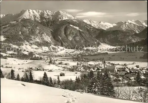Hindelang Panorama im Schnee mit Alpen Kat. Bad Hindelang