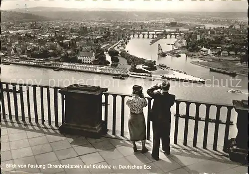 Koblenz Rhein Blick von Festung Ehrenbreitstein auf Deutsches Eck Kat. Koblenz