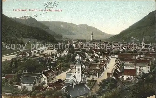 kk71633 Urach Bad Panorama mit Hohenurach Kategorie.  Alte Ansichtskarten