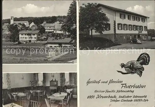 Krumbach Odenwald Gasthaus Pension "Auerhahn" Klappkarte Kat. Fuerth