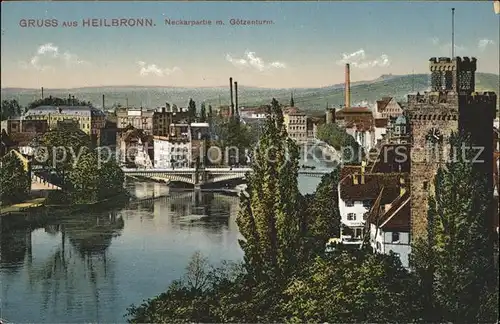 Heilbronn Neckar Panorama mit Bollwerksturm Kat. Heilbronn