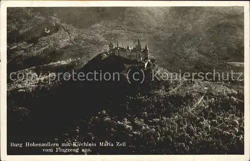 Hechingen Burg Hohenzollern mit Kirchlein Maria Zell Fliegeraufnahme Kat. Hechingen