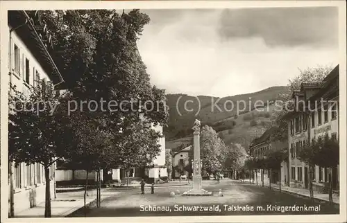 Schoenau Schwarzwald Talstrasse mit Kriegerdenkmal Kat. Schoenau im Schwarzwald