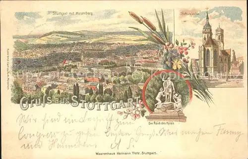 Stuttgart mit Hasenberg Stiftskirche und Skulptur Raub des Hylas Kat. Stuttgart