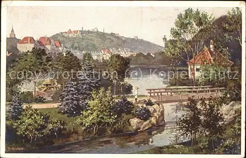 Tuebingen Anlagensee mit oesterberg Kuenstlerkarte Kat. Tuebingen