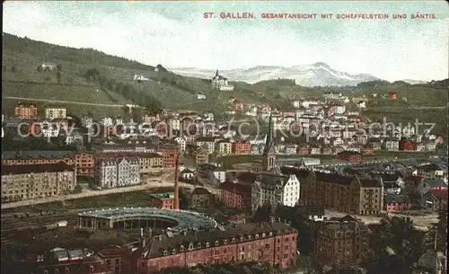 St Gallen SG Gesamtansicht mit Scheffelstein und Saentis Kat. St Gallen