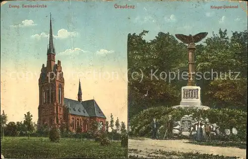 Graudenz Westpreussen Ev Garnisonkirche Kriegerdenkmal Feldpost Kat. Grudziadz