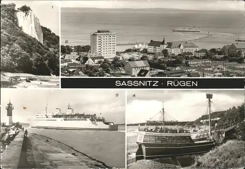 Sassnitz Ostseebad Ruegen Panorama Kreidefelsen Faehre MS Sassnitz Piratenschiff Kat. Sassnitz