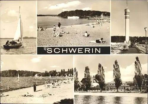 Schwerin Mecklenburg Zippendorf Boots und Strandpartie Fernsehturm Kat. Schwerin