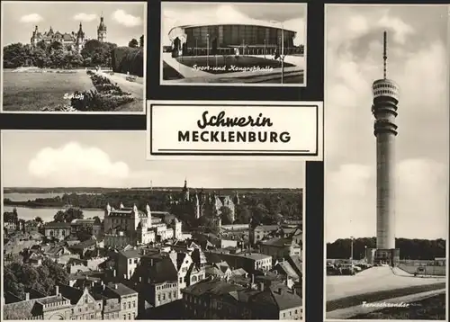 Schwerin Mecklenburg Schloss Kongresshalle Fernsehturm Stadtansicht Kat. Schwerin