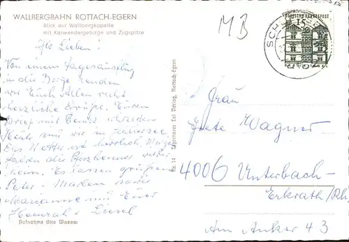 Rottach Egern Wallbergkapelle mit Zugspitze und Karwendel Kat. Rottach Egern