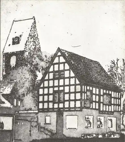 Steinhagen Westfalen Steinhaegerhaeuschen mit ev Kirche Zeichnung Kat. Steinhagen