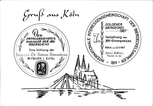 Koeln Rhein Goldener Bierdeckel Koelner Dom Kat. Koeln