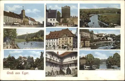 Eger Marktplatz Schwarzer Turm Wallsensteinhaus Bruecke Kaiserburg *