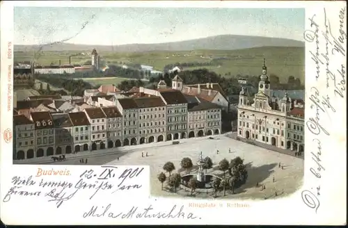 Budweis Ringplatz Rathaus Brunnen x