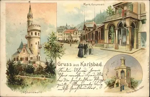 Karlsbad Boehmen Marktbrunnen Stephaniewarte x