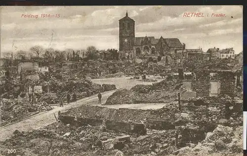 Rethel Blick auf die zerstoerte Stadt   Feldpost Kat. Rethel