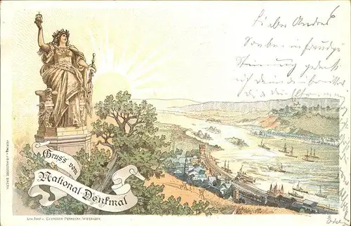 Ruedesheim Rhein Nationaldenkmal mit Blick a.d.Rhein u.Ruedesheim Kat. Ruedesheim am Rhein