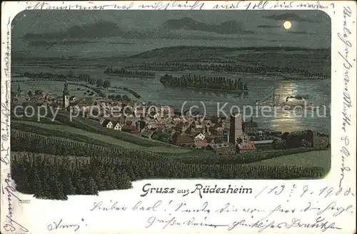 Ruedesheim Rhein bei Mondschein Kat. Ruedesheim am Rhein