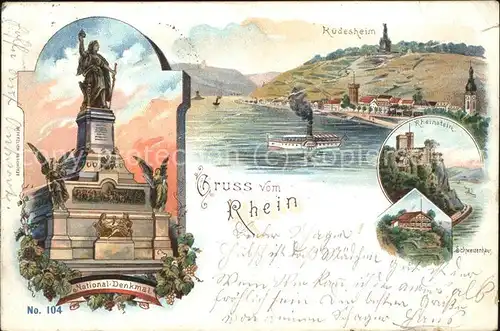 Ruedesheim Rhein Nationaldenkmal u.Burg Rheinstein Kat. Ruedesheim am Rhein